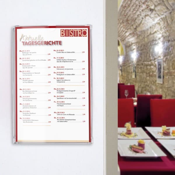 porta menu per ristorante da parete