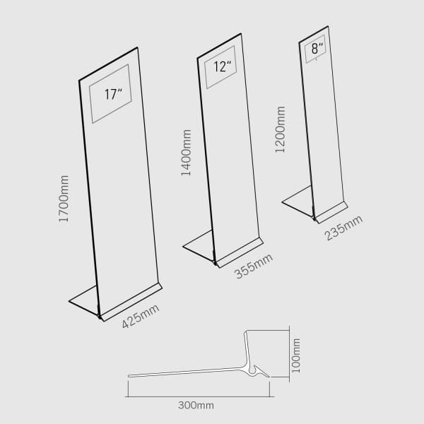 scheda tecnica espositore da terra glass media